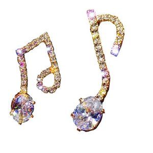 Music Notes Earrings in Gold Zinc Alloy & Crystals.  Beam Quaver, 8th Notes